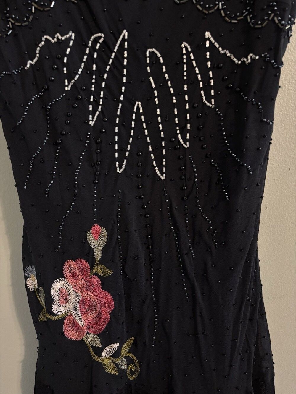 VTG Y2K Cache Silk Maxi Dress Sz 8 Beaded Embroidered Floral Whimsy Fairy Goth - Picture 5 of 16